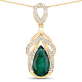 IGI Certified 4.33 Carat Genuine Zambian Emerald and White Diamond 14K Yellow Gold Pendant