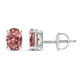 14K White Gold 1.0 Cttw Lab Grown Pink Oval 4 Prong Set Classic Diamond Solitaire Stud Earrings (Pink Color, VS2-SI1 Clarity)
