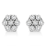 14K White Gold 1/2 Cttw Prong Set Round-Cut Diamond Flower Stud Earring (H-I Color, I1-I2 Clarity)