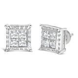 14K White Gold 2.00 Cttw Invisible Set Princess-Cut Lab Grown Diamond Wavy Quad Stud Earrings