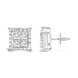 14K White Gold 2.00 Cttw Invisible Set Princess-Cut Lab Grown Diamond Wavy Quad Stud Earrings