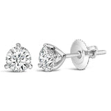 14K White Gold 2 Cttw Round Lab-Grown Diamond 3-Prong Martini Solitaire Screwback Stud Earrings