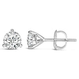 14K White Gold 2 Cttw Round Lab-Grown Diamond 3-Prong Martini Solitaire Screwback Stud Earrings