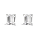 14K White Gold 1 Cttw Emerald Cut Lab-Grown Diamond Solitaire Stud Earrings with Screw Backs