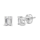14K White Gold 1 Cttw Emerald Cut Lab-Grown Diamond Solitaire Stud Earrings with Screw Backs