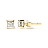 14K Yellow Gold 5/8 Cttw Princess Natural Brown Color Diamond 4-Prong Stud Earrings (Brown Color, VS2-SI1 Clarity)