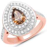 1.64 Carat Genuine Chocolate Brown Diamond and White Diamond 18K Rose Gold Ring