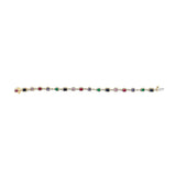 14K Yellow Gold Multi-Gemstone  and Diamond Halo Rainbow Link Bracelet