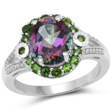 3.92 Carat Genuine Mystic Quartz& Chrome Diopside .925 Sterling Silver Ring