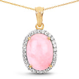 14K Yellow Gold Plated 11.75 Carat Genuine Opal Pink and White Topaz .925 Sterling Silver Pendant