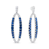 18K White Gold 1-1/10 Cttw Blue Diamond and Sapphire Oval Openwork Dangle Earrings