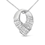 14k White Gold 1 5/8 Cttw Invisible Set Princess and Channel Set Baguette Diamond Curved Oval Shape Pendant Necklace (G-H Color, VS2-SI1 Clarity)