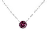 .925 Sterling Silver 3.5mm Red Garnet Gemstone Solitaire 18" Pendant Necklace