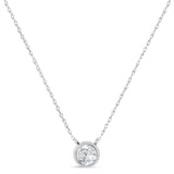 AGS Certified 10K White Gold 1/3 Cttw Bezel Set Round Diamond Solitaire 16-18" Adjustable Pendant Necklace (I-J Color, SI1-SI2 Clarity)