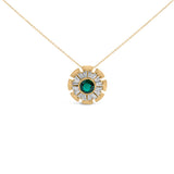 14K Yellow Gold Plated .925 Sterling Silver Lab Grown Emerald and Baguette Diamond Medallion Pendant Necklace