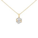 10K Yellow Gold Plated .925 Sterling Silver 1.0 Cttw Lab Grown Diamond Hexagon Halo Pendant Necklace