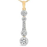 10K Yellow Gold Plated Sterling Silver 1.0 Cttw Lab Grown Diamond Bezel Vertical Drop Pendant Necklace