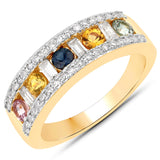 1.53 Carat Genuine Multi Sapphire .925 Sterling Silver Ring
