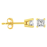 14K Yellow Gold 1/5 Cttw Princess-Cut Square Near Colorless Diamond Classic 4-Prong Solitaire Stud Earrings (I-J Color, I2-I3 Clarity)
