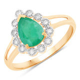1.22 Carat Genuine Zambian Emerald and White Diamond 14K Yellow Gold Ring