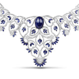 40.93 Carat Genuine Glass Filled Sapphire and White Diamond .925 Sterling Silver Necklace