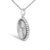 14K White Gold Diamond Accent Oval  Fluted Medallion Pendant Necklace