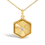 14K Yellow Gold Diamond Accent Fluted Hexagon Medallion Pendant Necklace