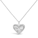 10K White Gold Diamond Accent Heart Fluted Medallion Pendant Necklace