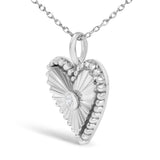 10K White Gold Diamond Accent Heart Fluted Medallion Pendant Necklace