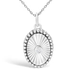 10K White Gold Diamond Accent Oval Fluted Medallion Pendant Necklace
