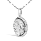 10K White Gold Diamond Accent Round Fluted Medallion Pendant Necklace