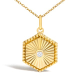 10K Yellow Gold Diamond Accent Hexagonal Fluted Medallion Pendant Necklace