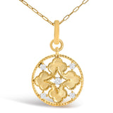 10K Yellow Gold 1/5 Cttw Diamond Openwork Medallion Pendant Necklace
