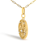 14K Yellow Gold 1/4 Cttw Round Diamond Openwork Fleur de Lis Medallion Pendant Necklace