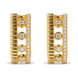 10K Yellow Gold 1/5 Cttw Diamond 3 Row Huggie Hoop Earring