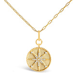14K Yellow Gold 1/4 Cttw Diamond Compass Medallion Pendant Necklace