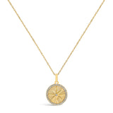 14K Yellow Gold 1/5 Cttw Diamond Starburst Fluted Medallion Pendant Necklace