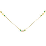 14K Yellow Gold Emerald and 1/2 Cttw Diamond Station Necklace