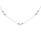 14K White Gold Sapphire and 1/2 Cttw Diamond Station Necklace