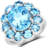 8.77 Carat Genuine Swiss Blue Topaz .925 Sterling Silver Ring