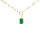 10K Yellow Gold Emerald Cut 6x4 MM Green Emerald Solitaire Pendant Necklace - 18 inch
