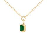 10K Yellow Gold Emerald Cut 6x4 MM Green Emerald Solitaire Pendant Necklace - 18 inch