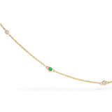 14K Yellow Gold Bezel Set Alternating Green Emerald and Diamond Station Necklace - 18" Inches