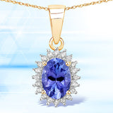 0.86 Carat Genuine Tanzanite and White Diamond 14K Yellow Gold Pendant
