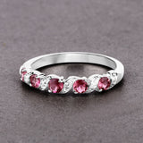 0.64 Carat Genuine Pink Tourmaline and White Topaz .925 Sterling Silver Ring