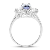 2.47 Carat Genuine Tanzanite and White Topaz .925 Sterling Silver Ring