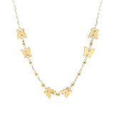 14k Yellow Gold 18 inch Necklace with Polished Butterflies and Beads