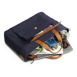Voyager Canvas Leather Briefcase, Dark Blue