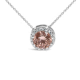 14K White Gold 2 3/8 Cttw Lab Grown Pink Diamond Solitaire with Halo Pendant Necklace - 17" Inches
