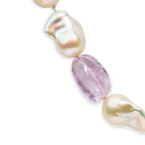14K Yellow Gold Citrine, Amethyst, and Baroque Pearl Strand Necklace - 18" Inches